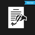 White Petition icon isolated on black background. Vector