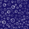 White Petri dish with bacteria icon isolated seamless pattern on blue background. Vector