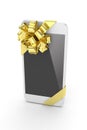 White phone with bow. 3D rendering. Royalty Free Stock Photo