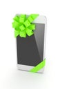 White phone with bow. 3D rendering. Royalty Free Stock Photo