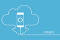 White Phone charging in style Update app. Cloud Smartphone with line wire. Download software Cellph