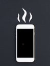 White phone and hot smoke paper cut. Smartphone flat lay mockup.