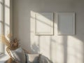 2 white photo frames on a wall in a room taken using Sony A7R IVA Royalty Free Stock Photo