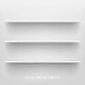 White photo realistic shelves on white background. Vector illustration.