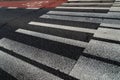 Crosswalk in the form of piano keys. Abstract musical background. Piano shaped lines. an interesting way of embellishing roads and