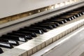 White piano, side view of instrument, musical instrument. learn