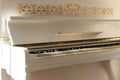 White piano, side view of instrument, musical instrument. learn