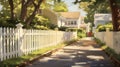 Colorful Sidewalk Scenes: A Nostalgic Painting Of A White Picket Fence Royalty Free Stock Photo