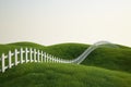 White picket fence on grass