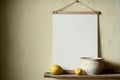 White picture mockup on yellow wall in shabby chic, ai generated