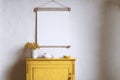 White picture mockup on yellow wall in shabby chic, ai generated