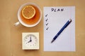 a white piece of paper with a plan of the day and tea Royalty Free Stock Photo