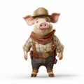 Cute Pig In Cowboy Hat: A Playful 3d Stock Photo With Inventive Character Design Royalty Free Stock Photo