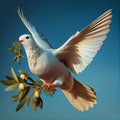 White pigeon with olive branch. AI generative