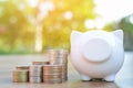 White piggy bank with coin Royalty Free Stock Photo