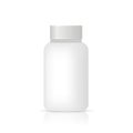White pill bottle. Blank vitamin container isolated. Vector mockup. Realistic empty