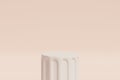 White pillar podium or pedestal for products or advertising on beige background, minimal 3d illustration render