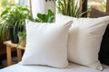 White pillow mockup of a bed in the hotel bedroom Royalty Free Stock Photo