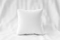 White pillow and square shape on fabric background with blank template. Pillow mockup for design. 3D rendering