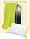 White pillow and window with brise-bise
