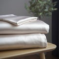 Sateen Plain Sheet: White And Beige Satin Linens With Dramatic Lighting Royalty Free Stock Photo