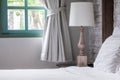 White pillows and blanket on bed in the morning shine Royalty Free Stock Photo