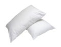 White pillows in stack in hotel or resort room isolated on white background with clipping path. Concept of confortable and happy Royalty Free Stock Photo