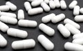 White pills on black background. Medical background Royalty Free Stock Photo