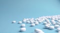 white pills on light blue background , copy space, AI Generated Royalty Free Stock Photo