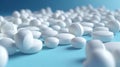 white pills on light blue background , copy space, AI Generated Royalty Free Stock Photo