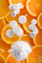 White pills with oranges Royalty Free Stock Photo