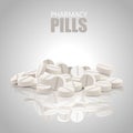 White Pills. Round Pills. Vector Pills. Vector Illustration.