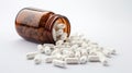 White pills spilling out of a brown bottle Royalty Free Stock Photo