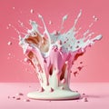 White and pink creamy liquid explosion. Generative Ai