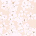 White and pink flowers with gold core on coral background.