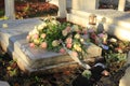 Funeral flowers on a tomb