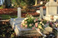 Funeral flowers on a tomb