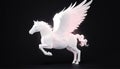 White pink glowing cartoon pegasus. winged unicorn, pony magical horse wings, cute flying horses pink begasus for little