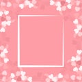 White and pink hearts abstract confetti background with a white text frame in the center Royalty Free Stock Photo