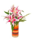 White and pink Lilium flowers, (Lily, lillies) bouquet, floral arrangement, close up, isolated, white background