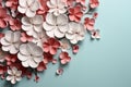 White and pink sakura flowers in cut paper, origami style. Floral background, banner, quilling Royalty Free Stock Photo
