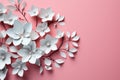 White and pink sakura flowers in cut paper, origami style. Floral background, banner, quilling Royalty Free Stock Photo