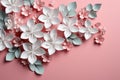 White and pink sakura flowers in cut paper, origami style. Floral background, banner, quilling Royalty Free Stock Photo