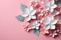 White and pink sakura flowers in cut paper, origami style. Floral background, banner, quilling Royalty Free Stock Photo