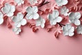 White and pink sakura flowers in cut paper, origami style. Floral background, banner, quilling Royalty Free Stock Photo