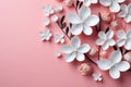 White and pink sakura flowers in cut paper, origami style. Floral background, banner, quilling Royalty Free Stock Photo