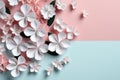 White and pink sakura flowers in cut paper, origami style. Floral background, banner, quilling Royalty Free Stock Photo