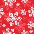 White and pink Snowflake seamless pattern on red background