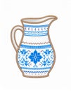 White Pitcher with Blue Snowflake Pattern Isolated on White Background Intricate Design Royalty Free Stock Photo