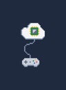 White pixel art 8 bit gamepad for game console connected to cloud with processor - Isolated vector icon of wired Royalty Free Stock Photo